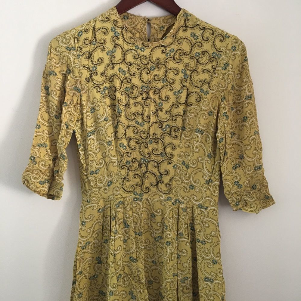 Vintage yellow beaded cottagecore dress by Joan Nortan Irwin